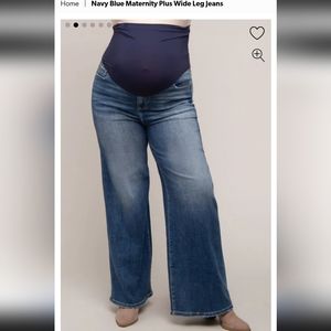 Navy Blue Maternity Plus Wide Leg Jeans